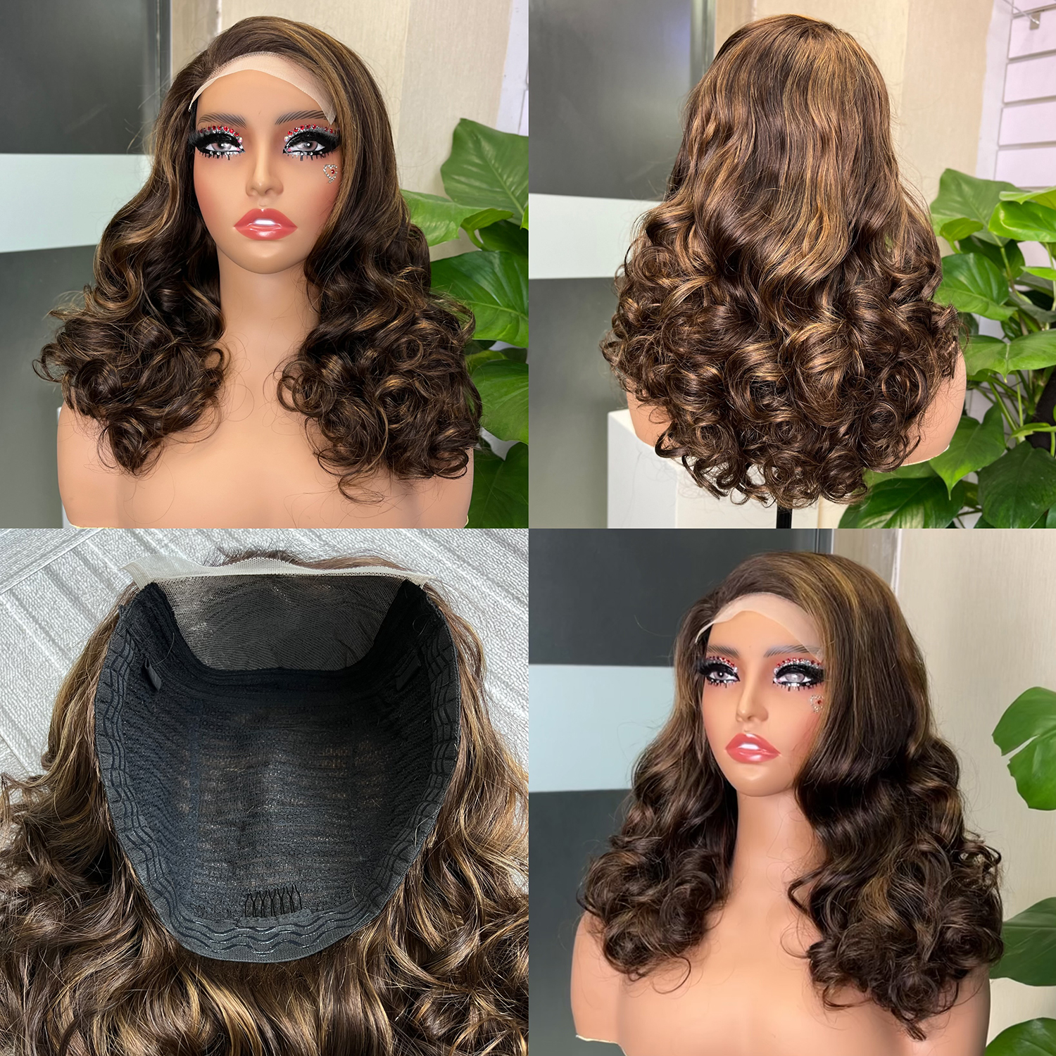 #4/27 Highlight 5x5 Glueless Double Drawn Bouncy Curl Transparent Lace Closure Wig